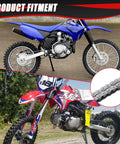 Blue and red dirt bikes with visible 428 drive chain detail for 428 Drive Chain 116 Links With Chain Breaker Tool For 110cc 125cc Dirt Bikes ATVs