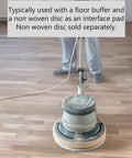 Person using floor buffer with Silicon Carbide 60 Grit Screen Sanding Discs, 17 Inch, Two-Sided Mesh Discs, 10-Pack