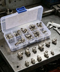 Top Notch 45 Piece Zerk Grease Fittings Kit Made From Durable Carbon Steel Featuring M6 M8 And M10 Straight And Angled Nipples For Tractors And Heavy Equipment Maintenance Tasks Easy Access To Tough Spots, open organizer case
