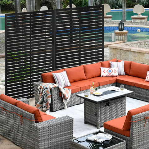 Metal Privacy Screen With Stand 72 By 44 Inches Freestanding Outdoor Privacy Panels beside patio furniture by a pool