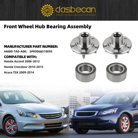 Front Wheel Hub Bearing Assembly For Honda Accord 2008 2012 Crosstour 2010 2015 And Acura TSX 2009 2014 with quad seal and bolts