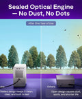 Comparison of sealed optical engine Roku TV Smart Projector With WiFi And Bluetooth, clear vs. dusty image after one year.