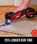 Beast Mode Ready PWR CORE 20 Brushless 20V Oscillating Tool Kit cutting tile with LED light, 25% longer run time shown