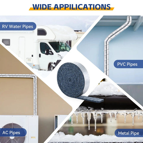 Wide applications of Foil Backed Cotton Pipe Wrap Insulation for outdoor water lines on RV, PVC, AC, and metal pipes