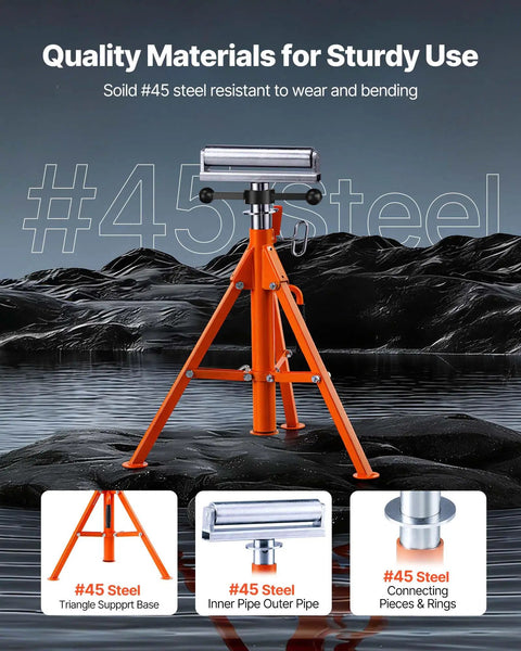Built Tough Heavy Duty Roller Stand With Adjustable Height From Twenty Seven To Fifty Two Inches For Woodworking And Metalworking Outfeed Table providing rock solid support for loads up to two five hundred pounds in your garage with #45 steel components.