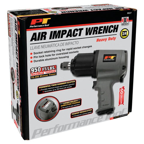 M627 3 Quarter Inch Drive Heavy Duty Impact Wrench With Aluminum Housing Delivers Up To 950 Foot Pounds Of Torque And 762 Blows Per Minute