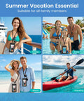 People using IP68 Floating Waterproof Phone Pouch Two Pack Fits Up To 8.5 Inches With Secure Locking Submersible Case swimming or kayaking.