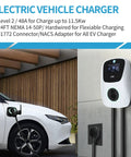 Level 2 EV Charger 240V 48A J1772 Electric Vehicle Charger With NEMA 14-50 Plug And Tesla Adapter installed in garage