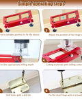 Pro Grade Premium Aluminum Door Hinge Jig For Routers Handy Templates in use demonstrating hinge cutting steps