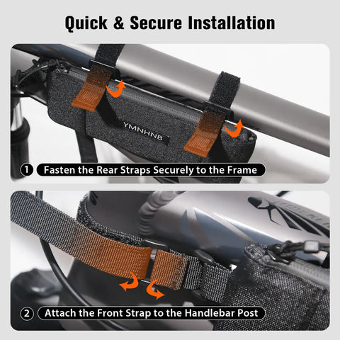 Installation steps for Water Resistant Top Tube Bike Bag For Phone And Cards Grab And Go Compact Frame Pouch