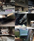 Collage of Heavy Duty 3 Inch Exhaust Clamp in 304 Stainless Steel Lap Joint Band on various vehicle exhausts