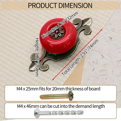 Dope Red Ceramic Cabinet Knobs For Dressers And Kitchen Drawers Solid Zinc Alloy Body dimensions 2.91" x 1.02" x 1.26"