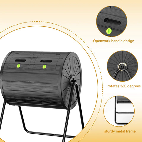 Dual Chamber Compost Bin Tumbler For Outdoors 37.5 Gallon All Season Garden Kitchen Yard System With Easy Turn Door