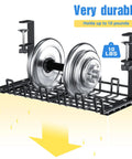 Under Desk Cable Management Tray With Clamp Mount Metal Wire Organizer holding weights, showing 10 lbs capacity