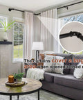 Living room with Beefy Black Curtain Rods For Windows 66 To 120 Inches, showing wrap-around design detail