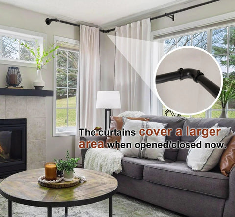 Living room with Beefy Black Curtain Rods For Windows 66 To 120 Inches, showing wrap-around design detail