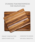 Killer Size Top Shelf Teak Wood Cutting Board 20X15 Inches Food Safe Kitchen Prep Station with smooth knife glide surface.