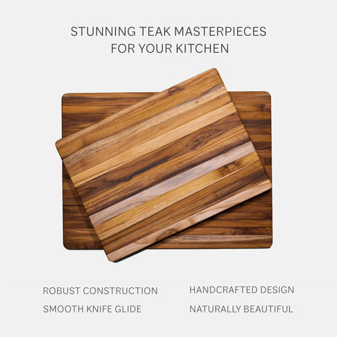 Killer Size Top Shelf Teak Wood Cutting Board 20X15 Inches Food Safe Kitchen Prep Station with smooth knife glide surface.