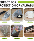Bubble Cushioning Wrap Roll For Shipping And Moving, 12 Inch By 65 Feet, Nylon Protective Packing Material Pack Of 2, shown protecting various items like accessories, ceramics, and books.