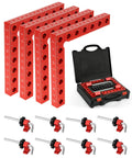 Corner Clamps For Woodworking 4 Pack 90 Degree Right Angle Squares 5.5 By 5.5 Inches with storage case and clamps visible