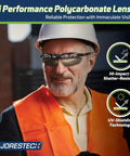Man wearing Impact Resistant Safety Eyewear With Mirror Lenses For Work, ANSI Z87 Plus Rated, Polycarbonate Eye Protection, Black Frame