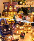 Miniature Christmas village houses lit by Clip In LED Light Cord 6ft With On Off Switch No Fuss Replacement Blow Mold Lamp Cord