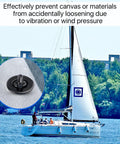 Lainballow 40-set twist-lock fasteners on gray canvas fabric for marine boats
