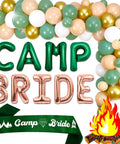 Bride To Be Camping Themed Bachelorette Bash Balloon Set for Cabin Mountain Rustic Bridal Shower with green sash and fire icon