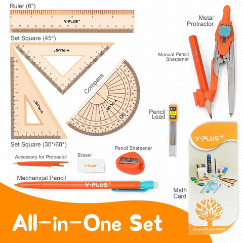 Back To School Geometry Gear For Students With Protractor Compass Rulers And Mechanical Pencil Kit 12 Piece Math Tools