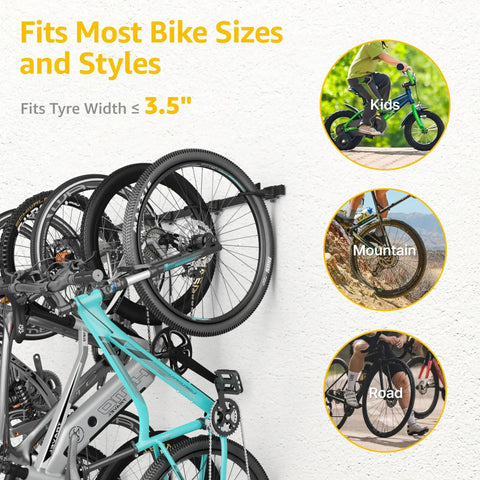 Heavy Duty Wall Mounted Bike Rack With Six Adjustable Hangers On A 78.5 Inch Rail storing multiple bike types