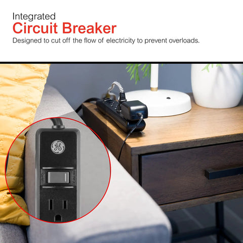 Close-up of Six Outlet Power Strip With 6 Ft Extension Cord 4 Pack Heavy Duty Flat Plug Grounded Built In Circuit Breaker