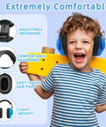 Kid Friendly Noise Canceling Headphones For Autism Ear Protection With Cushioned Headband And Soft Padding Blue on smiling child
