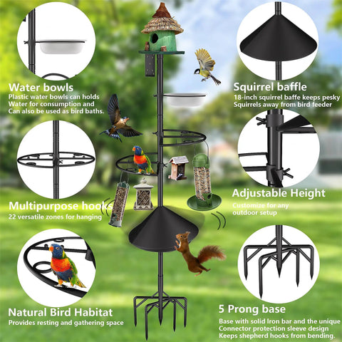 Heavy Duty Bird Feeder Pole Stand 95 Inch Backyard Outdoor Weather Station Pole Kit Adjustable Multifunctional Bird Feeder Set With 5 Prong Base And Solid Metal Mount For Maximum Stability shown with features and specifications.