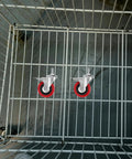 Four Piece 3 Inch Stainless Steel Swivel Caster Wheels With Twin Locking Brakes For Heavy Duty Industrial Trolleys on shelving.