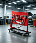Auto Body Frame Straightener With 3 Ton Air Jack, tools displayed in workshop setting, for sedans SUVs trucks and vans.