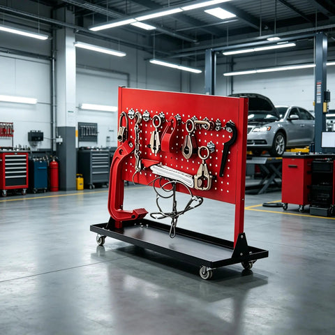 Auto Body Frame Straightener With 3 Ton Air Jack, tools displayed in workshop setting, for sedans SUVs trucks and vans.