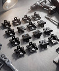 Bulk 50 Piece Workhorse Heavy Duty Hammer On Flange Clips With Threaded Stud For One Eighth To One Quarter Inch Flange Beam Clamp With Hole Cable Clip In Spring Steel Black E Coat Finish, black flange clips with threaded studs and screws