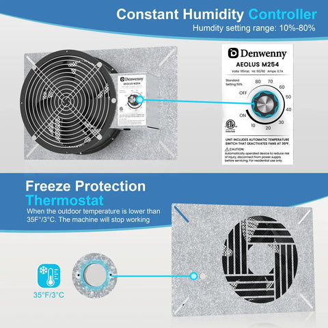 Ultra Kickass 700CFM Crawl Space Vent Fan With Humidistat And Dehumidistat IP55 Rated 10 Inch Fan with thermostat and control settings
