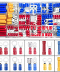 Pro Grade 150 Piece Electrical Terminal Kit With Insulated Quick Disconnects, showing assorted crimp connectors in tray.
