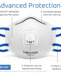 N95 Masks For Adults NIOSH Approved 20 Pack Valved Particulate Respirator With Comfort Plus Seal shown with adjustable nose clip