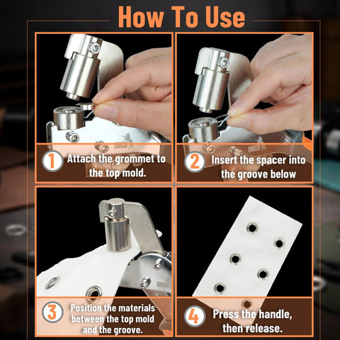Instructions for using Grommet Tool Kit With 200 Pcs 3/8 Inch Silver Grommets Magnetic Hand Press Punching Tool on fabric
