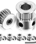 Timing Belt Pulley Kit For 3D Printers With 20 Teeth Aluminum Alloy Sync Wheels And Wrench Tool Durable Idler Sprocket Keeps Rig Snapped Tight Printing Like A Total Champ While Smooth Bearings Maintain Precision On Your Setup Without Issues Forever. 20-tooth aluminum pulley set with wrench, shown with bearings.
