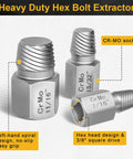 Close-up view of 27 Piece Screw Extractor Set Bolt Extractor Kit showing CR-MO steel construction and hex head design.