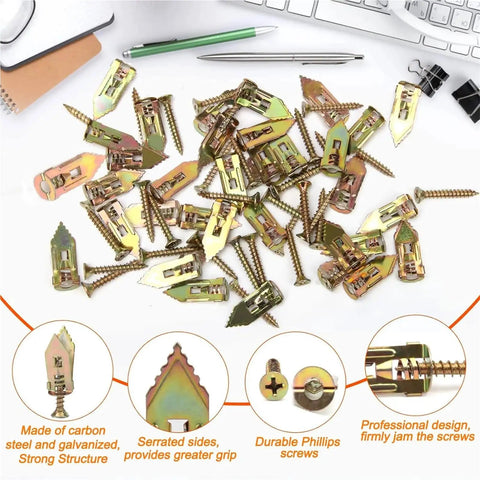 Self Drilling Drywall Anchor Kit With Zinc Plated Steel, 30 And 50 Pack, No Sweat Wall Mount Hardware With Screws, Easy Insertion For Quick, Solid Hangers On Walls For Shelves, Frames, And Lights, assorted anchors and screws