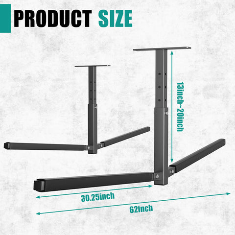 Overhead Ceiling Kayak Storage Rack For Garage Holds Two Kayaks Up To 200 Lbs Heavy Duty Universal Fit For Kayaks SUPs Surfboards Canoes And Snowboards With Foam Padding And Rust Resistant Coating, showing product size dimensions.