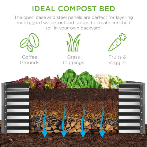 Cross-section view of 6x3x2ft Outdoor Metal Raised Garden Bed With A 24 Inch Deep Root Box For Veggies, Flowers, and Herbs, gray.