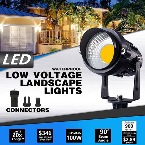 Product image of Low Voltage Landscape Lights 12W LED Outdoor Path Garden Lighting Kit with connectors, 900 lumens.