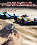 X4 2.4GHz 4-Channel RC Radio Transmitter And Receiver X6F with cars illustrating fast 3ms response and anti-interference