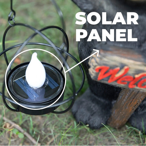 Close-up of solar panel on Bear Solar Powered LED Welcome Sign Garden Statue Outdoor Decor For Front Yard Patio Lawn Weatherproof Figurine