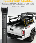 Beefy Yet Lightweight Aluminum Truck Bed Ladder Rack With Side Rails 1500 Lbs Capacity Stepless Height Adjust From 19 To 25 Inches Body Angle Matched Design Fits Toyota Tacoma Jeep Gladiator Mid Size Pickup on white pickup